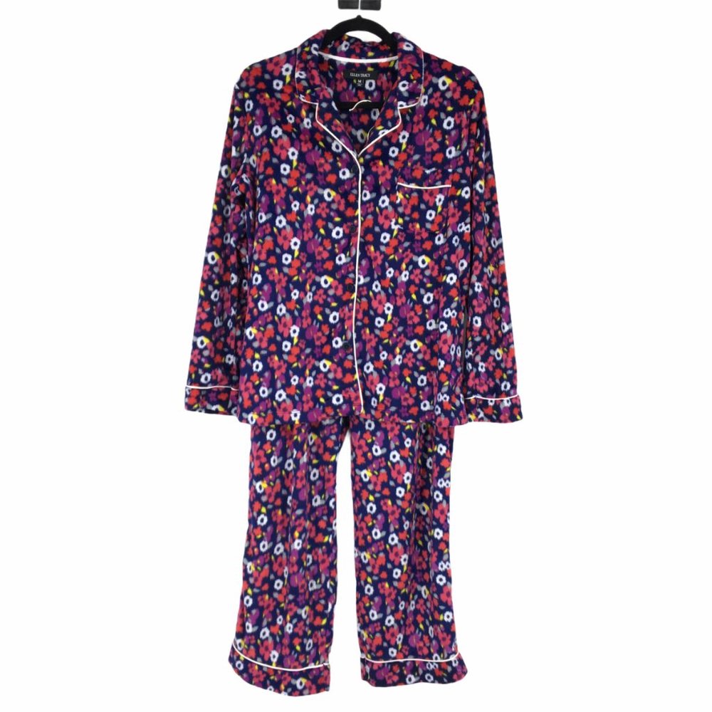 Ellen Tracy Navy Floral Fleece 2 Piece Pajama Set